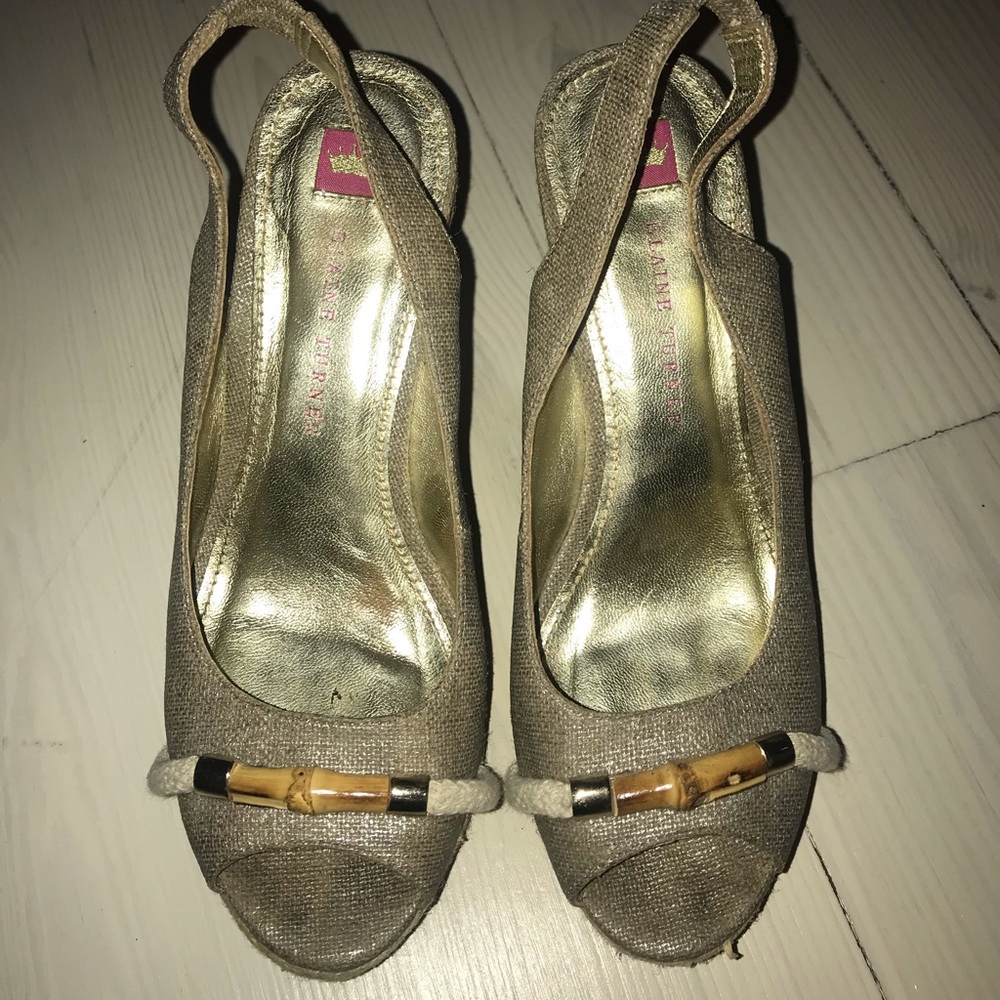 Elaine Turner Gold Espadrille Wedge - Size 7